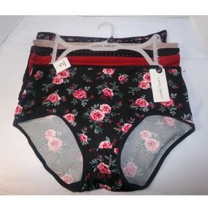 Laura Ashley Womens 5 Pack Brief Panties Underwear Floral Dot Red Black Size S
